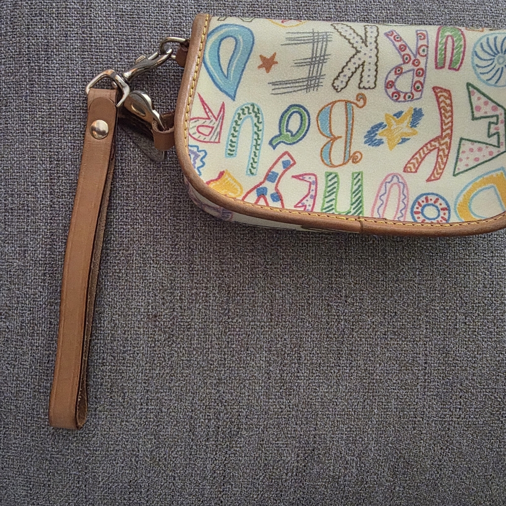 Dooney & Bourke Multicolor Printed Wristlet with Tan Trim - Picture 2 of 6